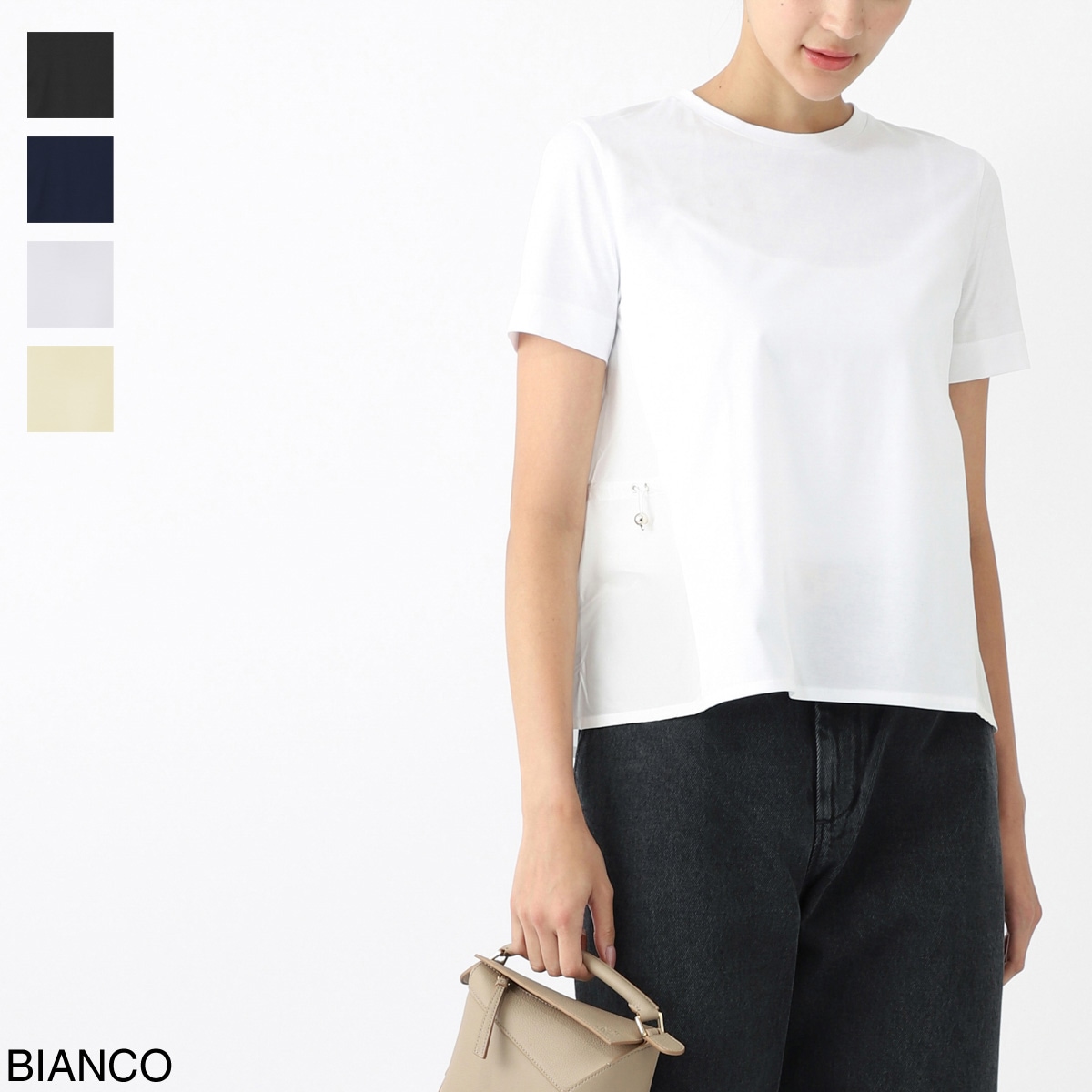 HERNO ヘルノ クルーネックTシャツ/CHIC COTTON JERSEY ＆ NEW TECHNO TAFFETA【大きいサイズあり】 レディース