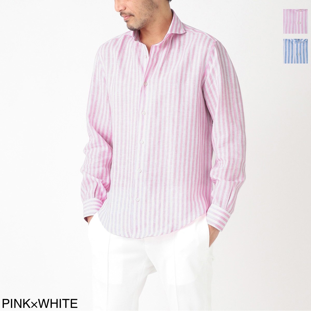 GALLIA ガッリア ホリゾンタルカラー リネンシャツ/総柄シャツ【大きいサイズあり】 メンズ