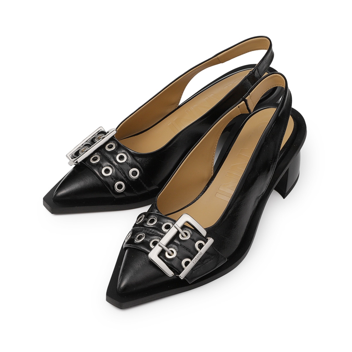【アウトレット】【ラスト1点】GANNI ガニー パンプス/FEMININE BUCKLE SLINGBACK PUMP NAPLACK レディース