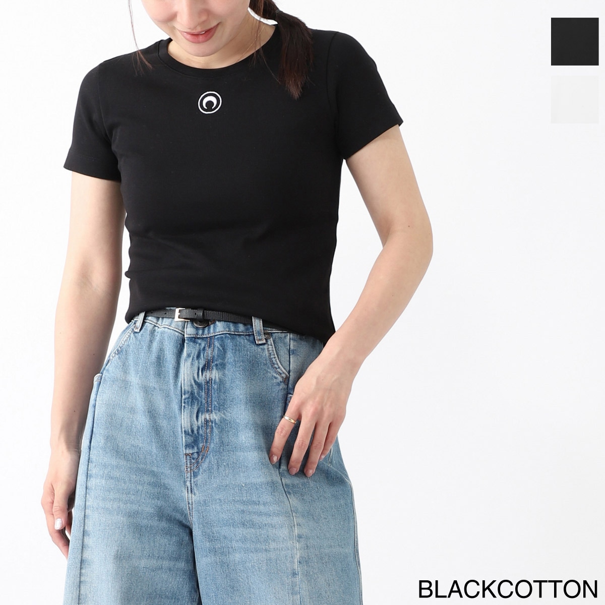 【アウトレット】MARINE SERRE マリーン セル クルーネックTシャツ/ORGANIC COTTON 1X1 RIB T-SHIRT レディース