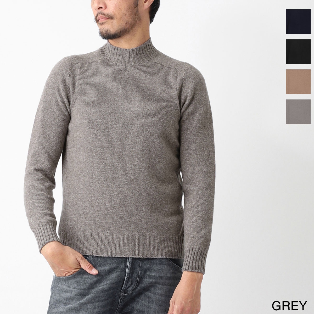 【新品】マスターバニー モックネック　長袖ニット　厚手　Lサイズ　グレー Gran Sasso グランサッソ モックネック ニット/ラムウール/LUPO M/L