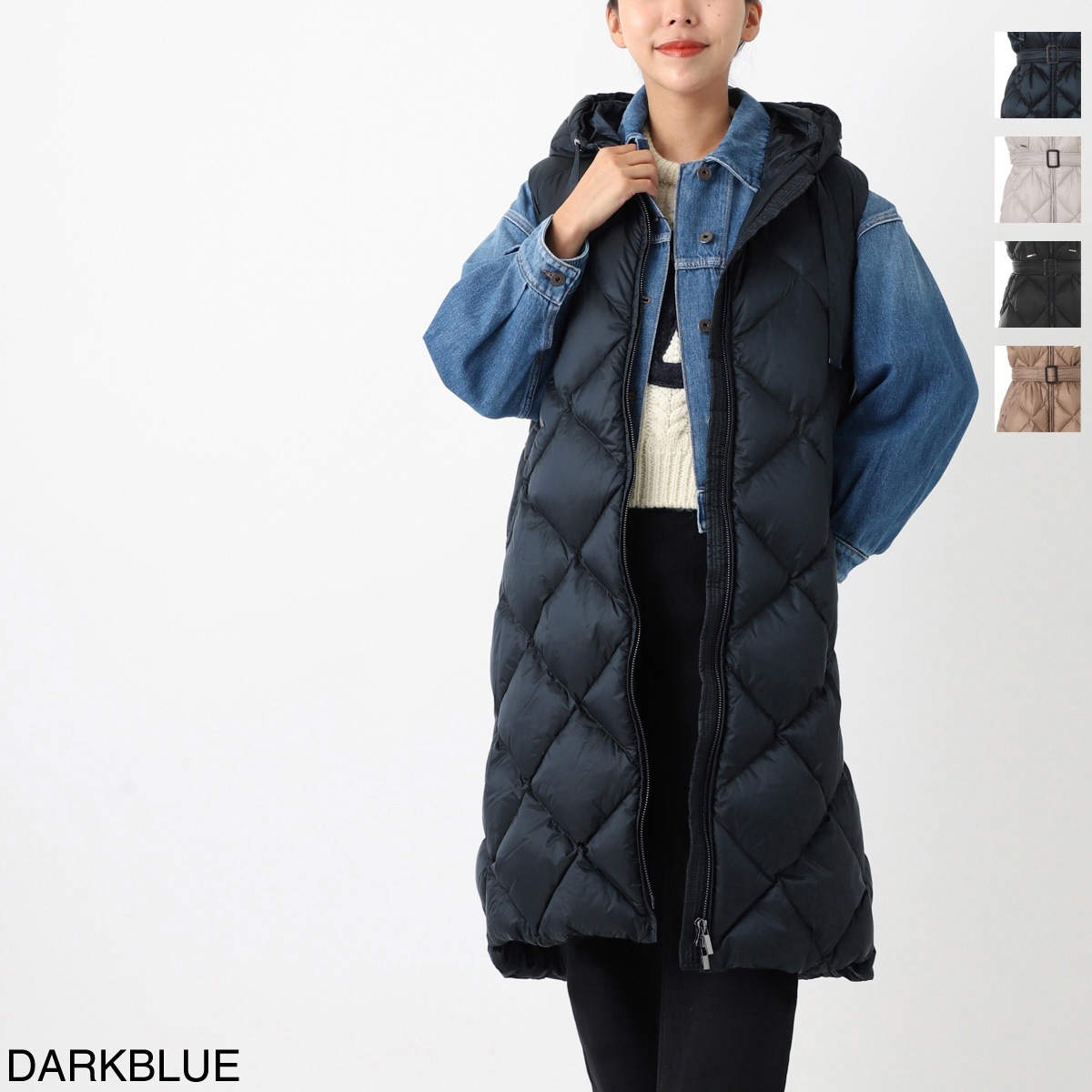 MAX MARA THE CUBE マックスマーラ ザ・キューブ ダウンベスト/TREGIL トレジル ロング丈 ベルト付き【大きいサイズあり】 レディース