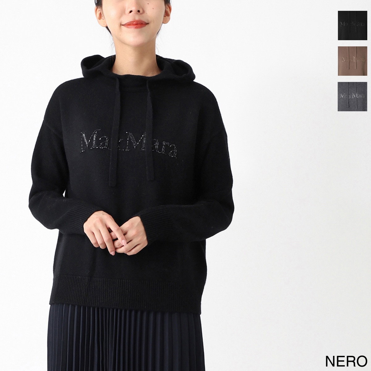 S Max Mara カシミヤ フーディーケーブル ニット ネイビー S Max Mara カシミヤ フーディーケーブル ニット ネイビー