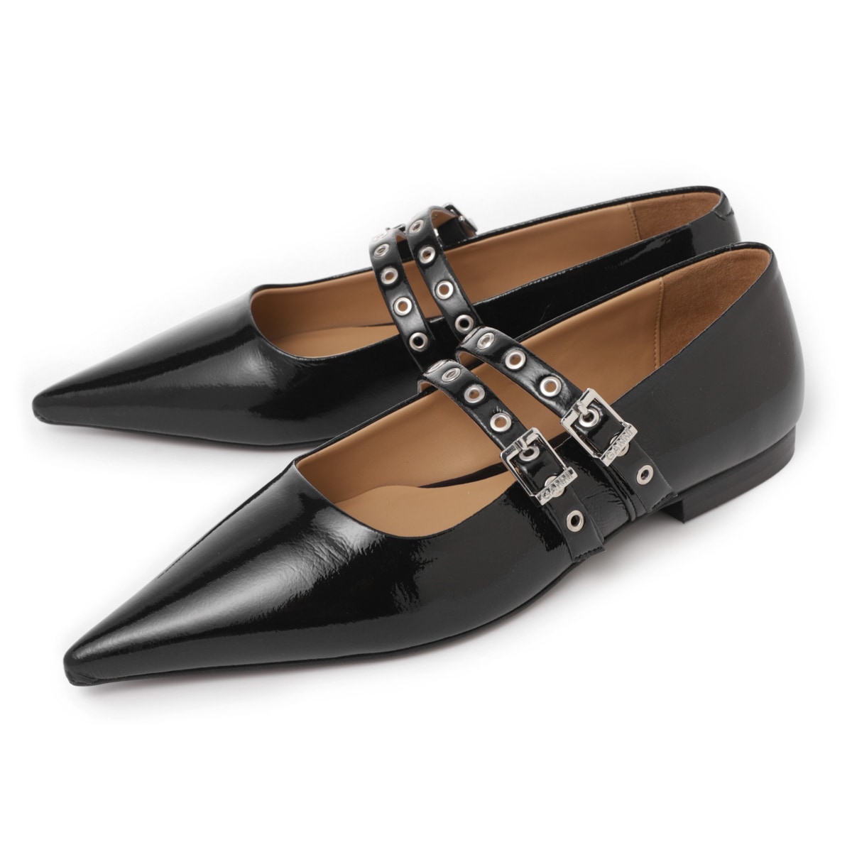 *GANNI*レースアップ イミテーションレザーバレリーナ パンプス セール】Eyelets Bow Ballerina Naplack（バレエシューズ