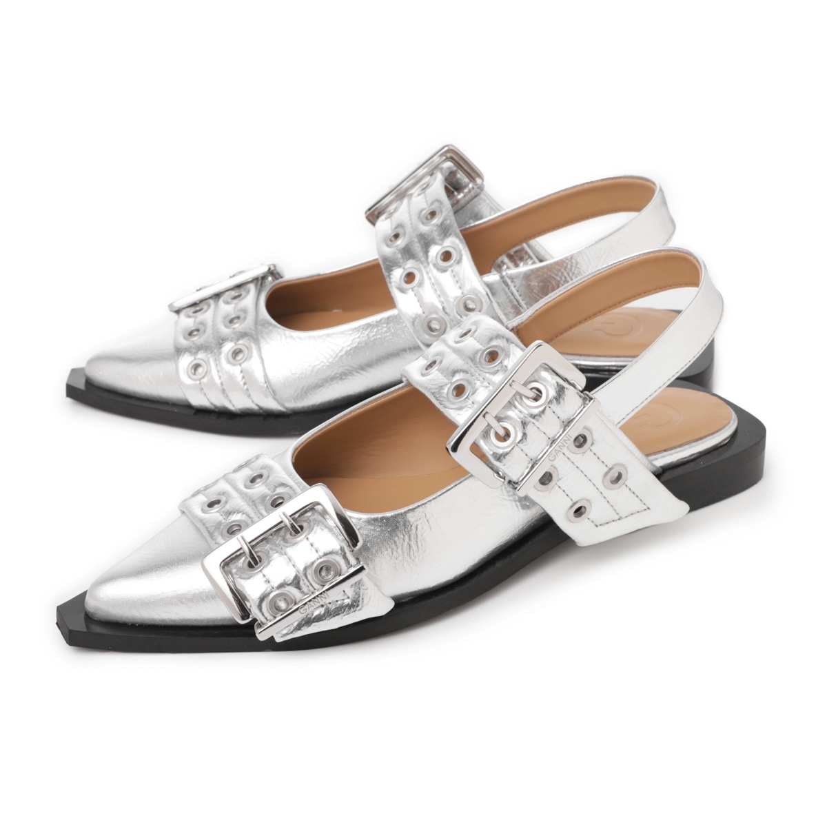 【アウトレット】GANNI ガニー バレリーナシューズ/フラットシューズ/FEMININE BUCKLE BALLERINA METALLIC【大きいサイズあり】 レディース