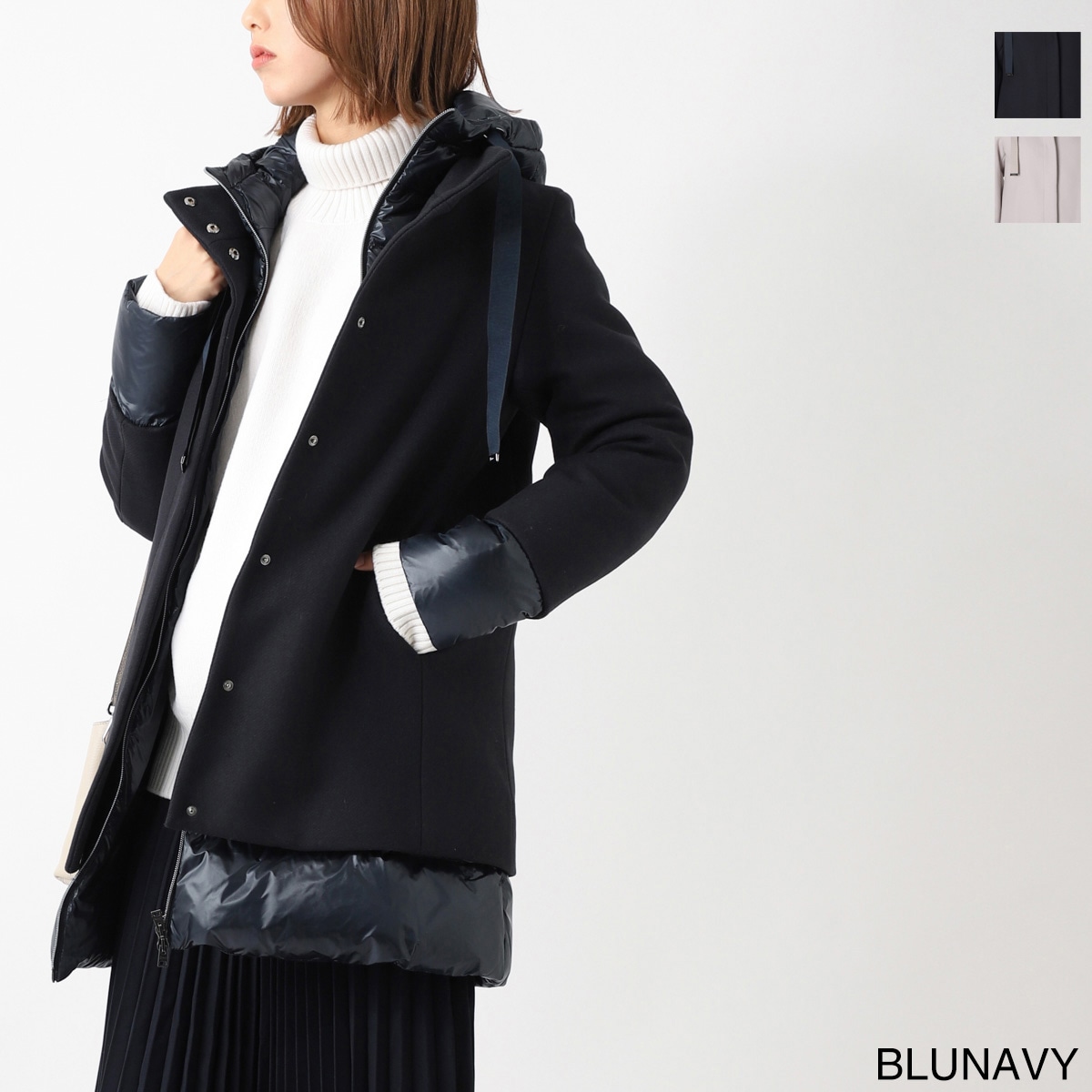 【極美品】ヘルノ★ロングコート　アンゴラ×ヴァージンウール　ブラック　サイズ42 アンゴラウール コンバーチブルロングコート（0115WE06