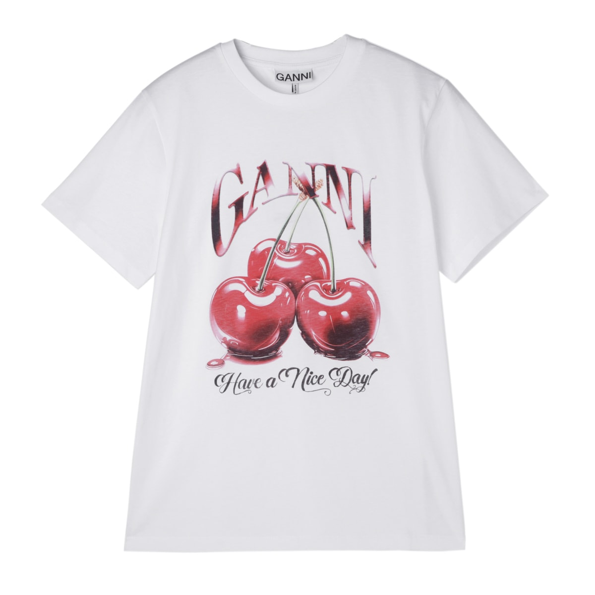 【アウトレット】【ラスト1点】GANNI ガニー クルーネックTシャツ/BASIC JERSEY CHERRY RELAXED T-SHIRT レディース