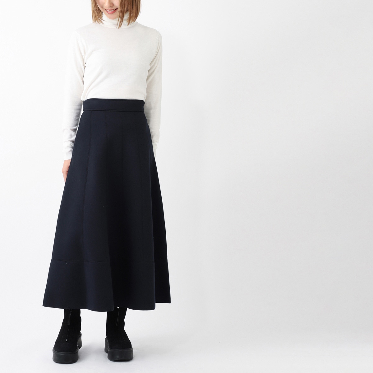 'S MaxMara ダークブルーフレアスカート 　形状記憶 S Max Mara エスマックスマーラ スカート/FLIRT レディース