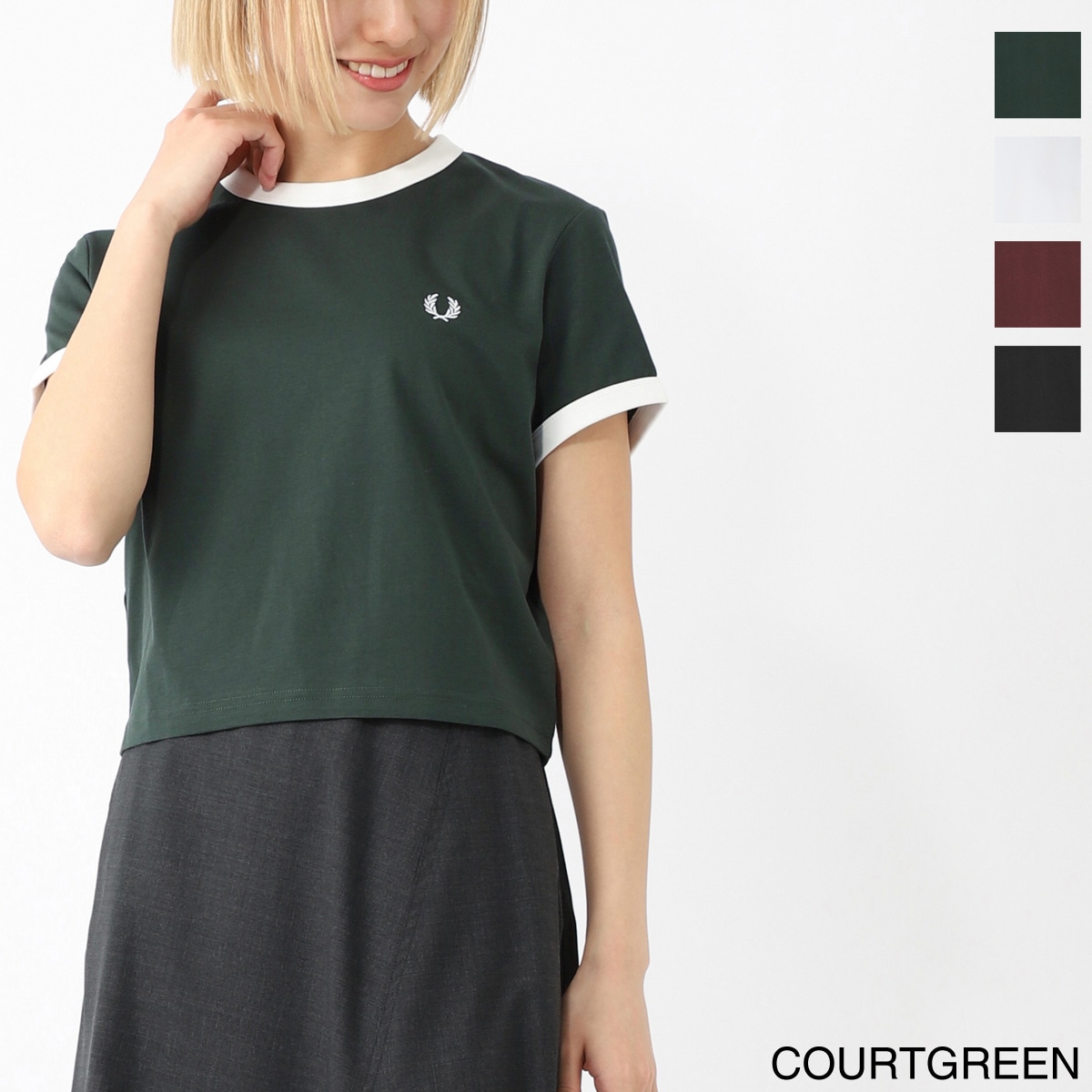 FRED PERRY フレッドペリー クルーネックTシャツ/CROPPED RINGER T-SHIRT レディース