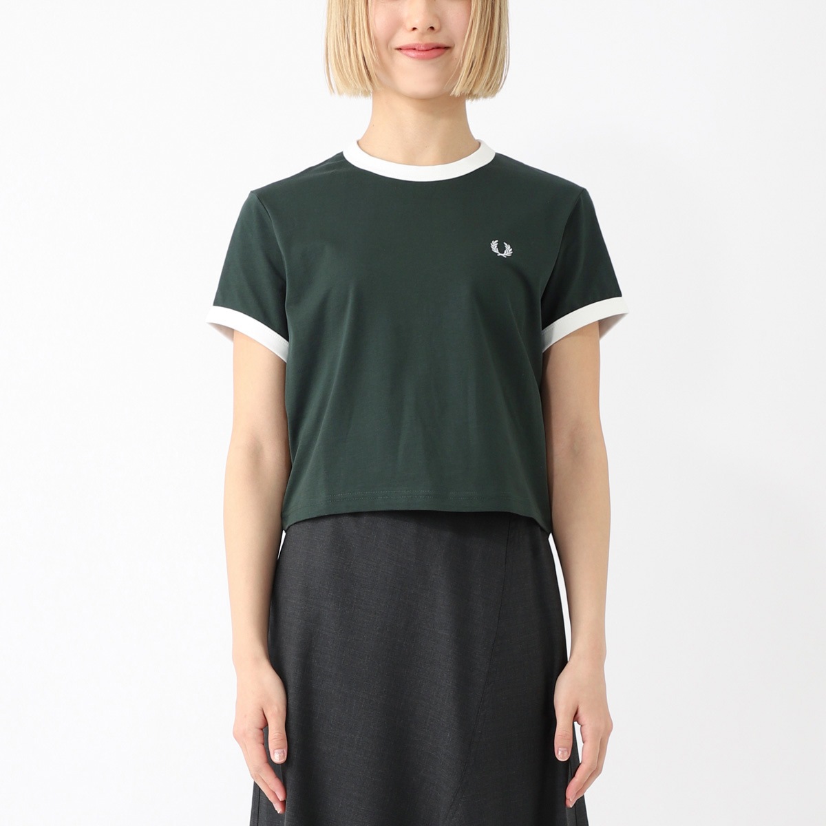 『ネコポス対応(1点まで)』FRED PERRY フレッドペリー クルーネックTシャツ/CROPPED RINGER T-SHIRT レディース