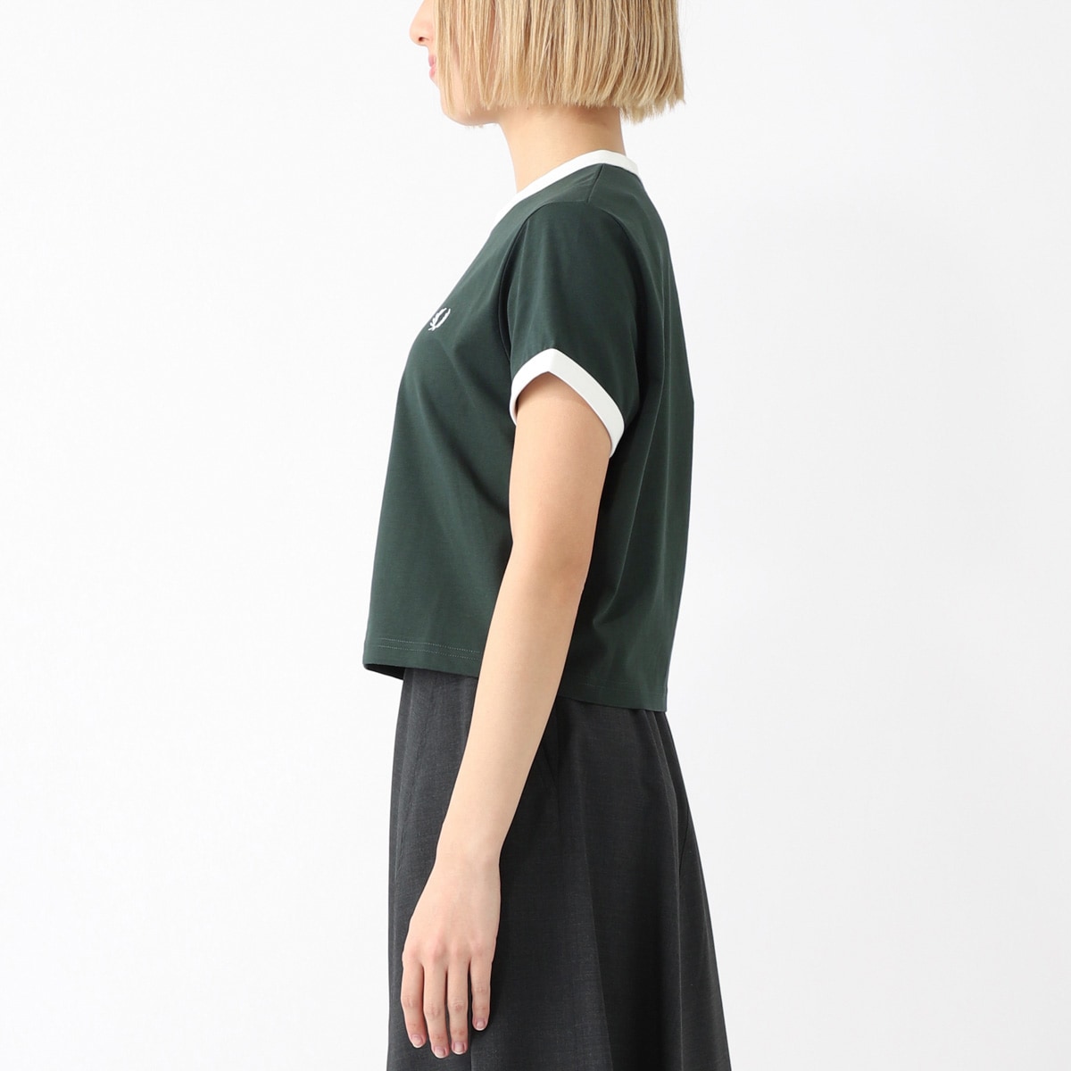 【アウトレット】【ラスト1点】FRED PERRY フレッドペリー クルーネックTシャツ/CROPPED RINGER T-SHIRT レディース