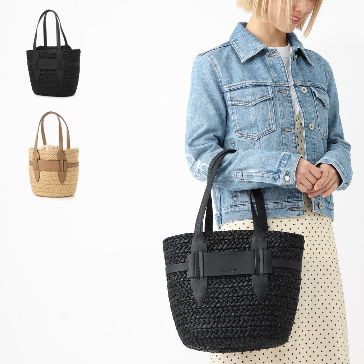 HELEN KAMINSKI ヘレンカミンスキー トートバッグ 2WAY/バスケットバッグ/かごバッグ LIPARI M TOTE レディース ラフィア レザーハンドル ハンドバッグ トートバッグ レディース