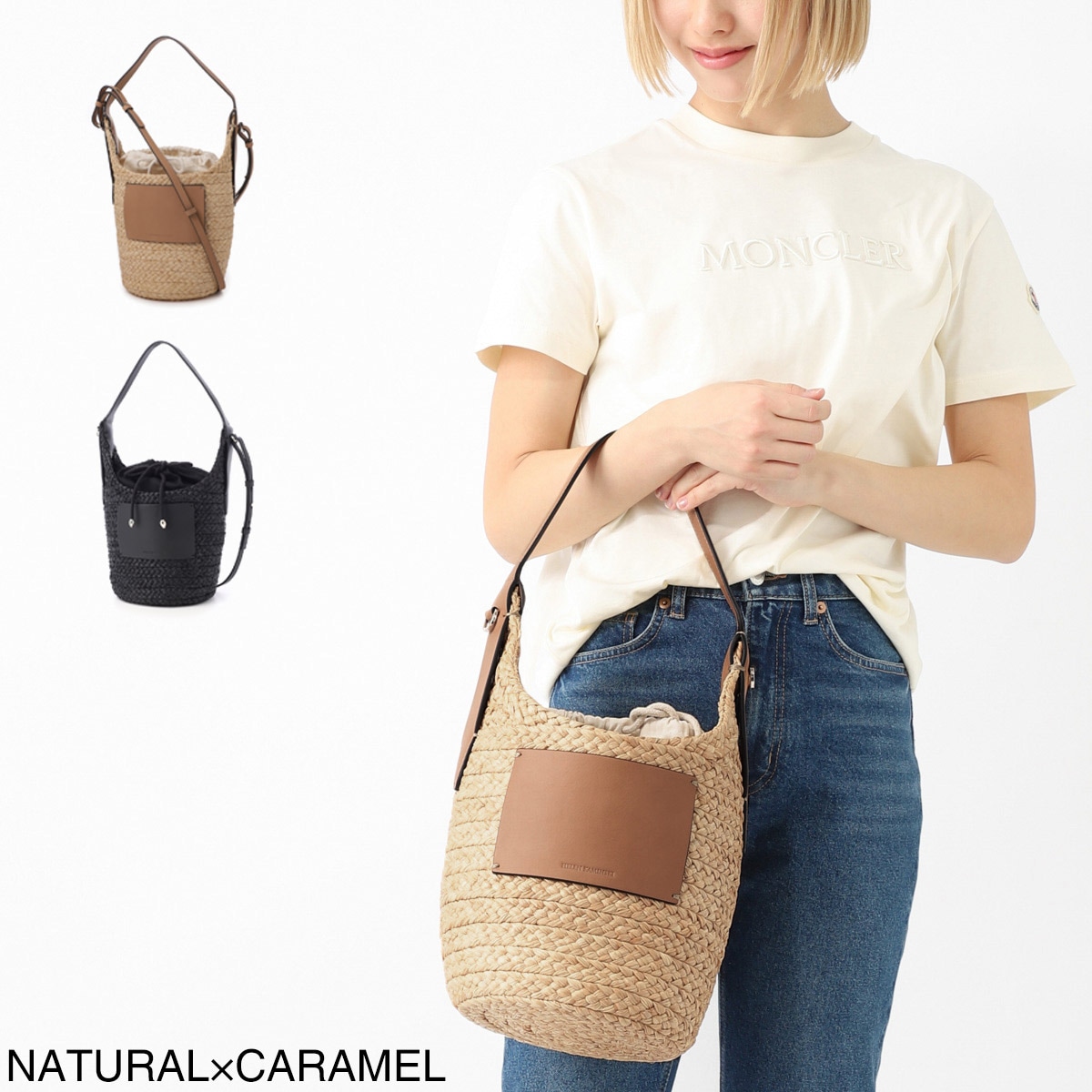 HELEN KAMINSKI ヘレンカミンスキー バケットバッグ/ショルダーバッグ/かごバッグ NISIDA BUCKET ラフィア レザーハンドル ショルダーバッグ ホーボーバッグ レディース