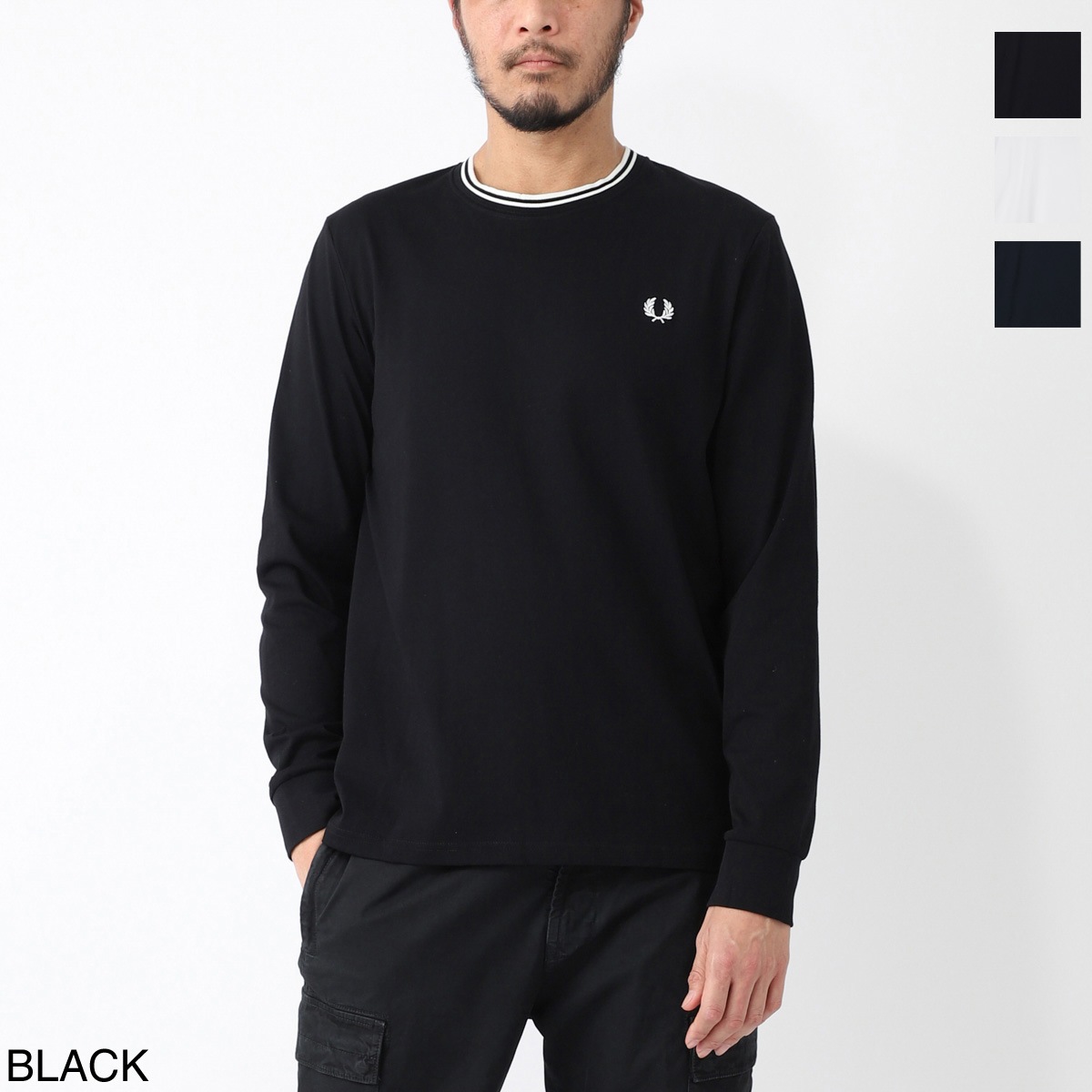 【アウトレット】【ラスト1点】FRED PERRY フレッドペリー クルーネック 長袖Tシャツ/M9602 メンズ