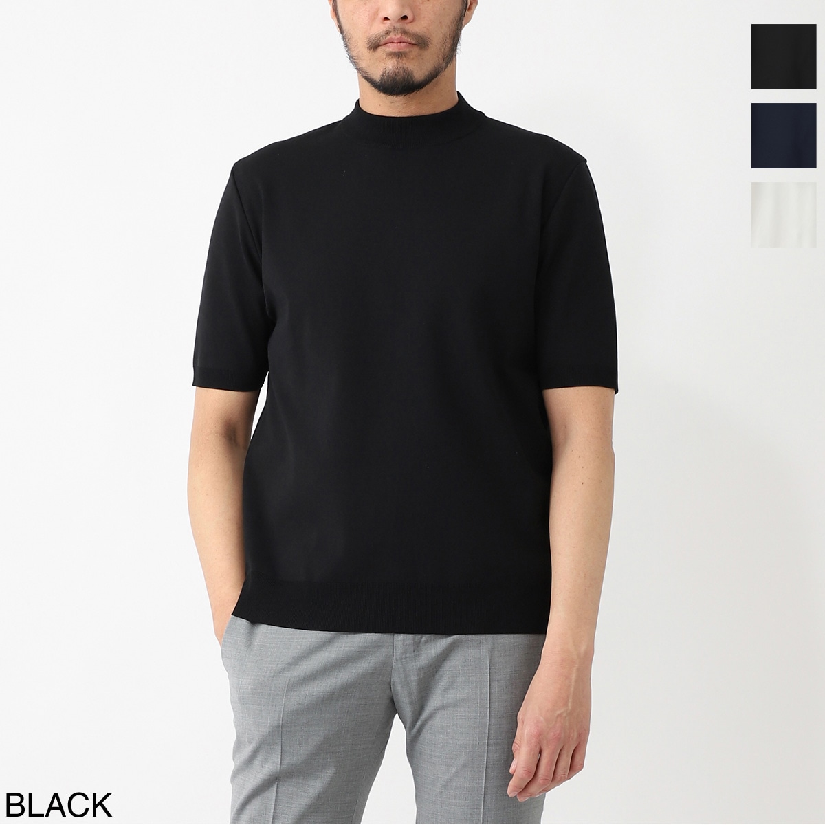 Revenir リブニール モックネック半袖ニット/INT-010 ウォッシャブル 【国内正規品】 メンズ