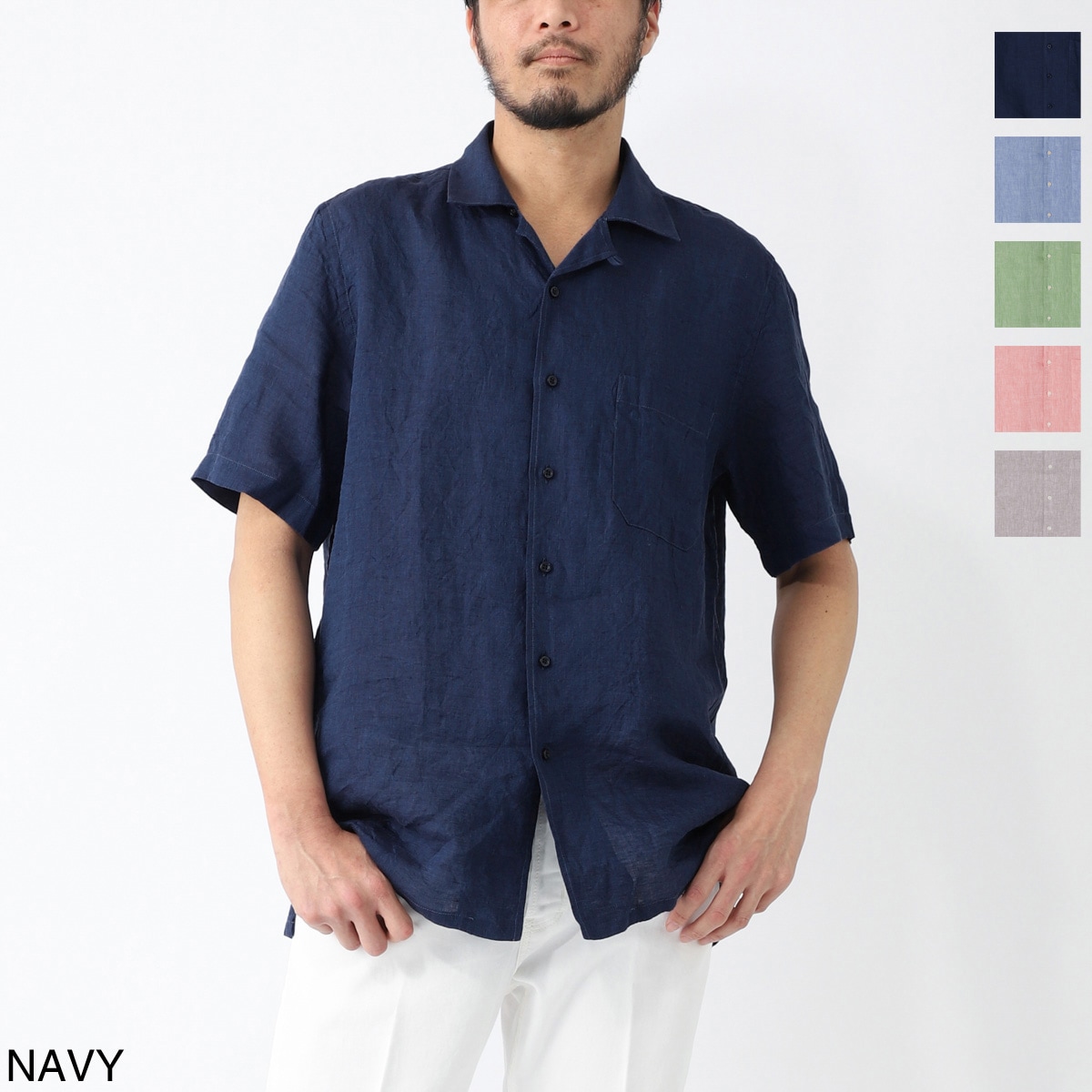 GUY ROVER ギローバー 半袖リネンシャツ/オープンカラーシャツ/WASH メンズ
