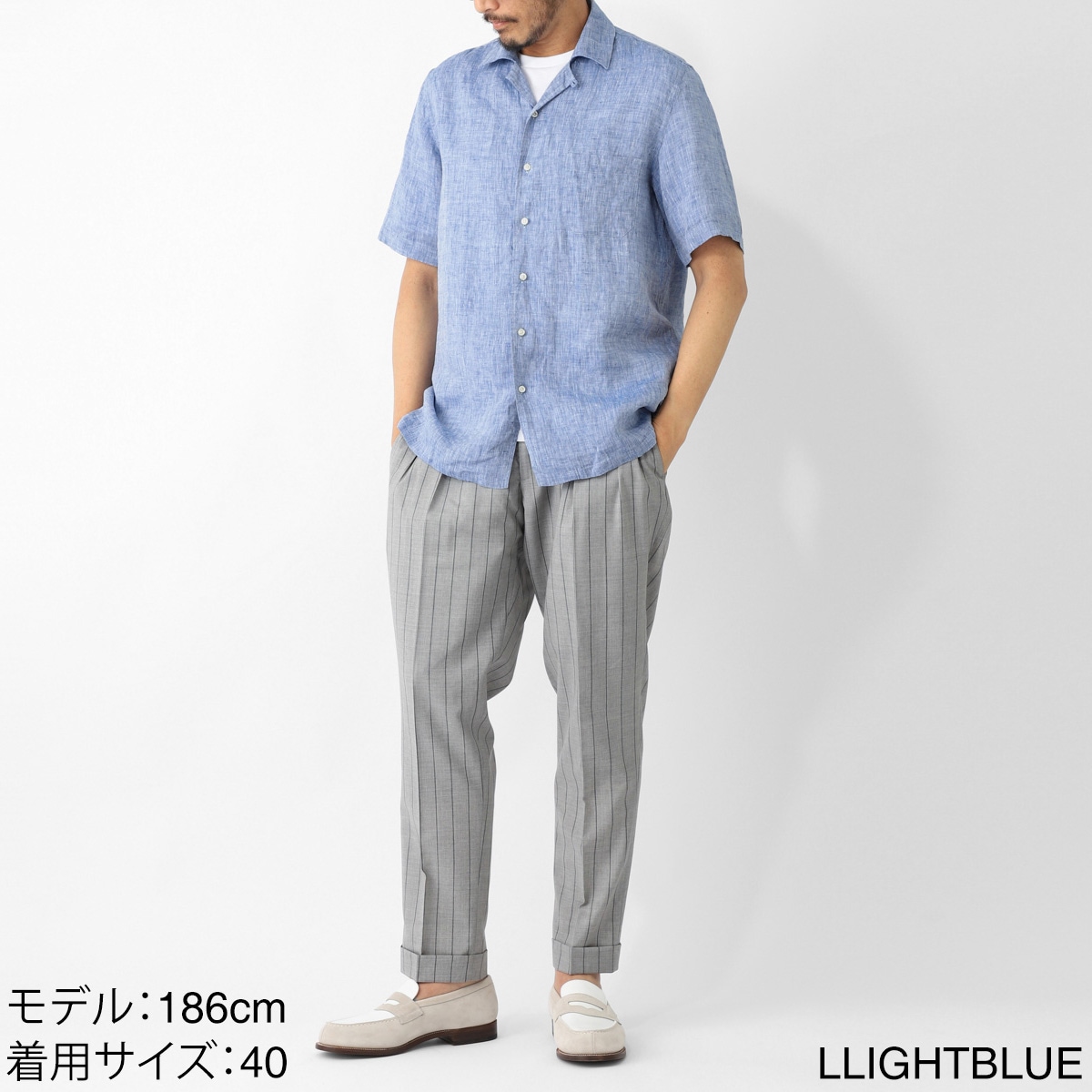 GUY ROVER ギローバー 半袖リネンシャツ/オープンカラーシャツ/WASH