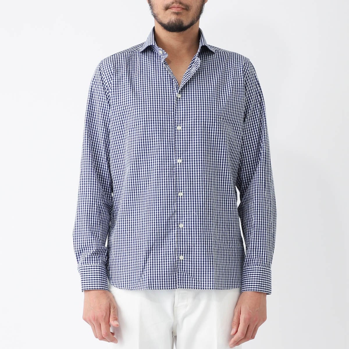 【アウトレット】GUY ROVER ギローバー ギンガムチェック ホリゾンタルカラーシャツ/総柄シャツ/WASH メンズ