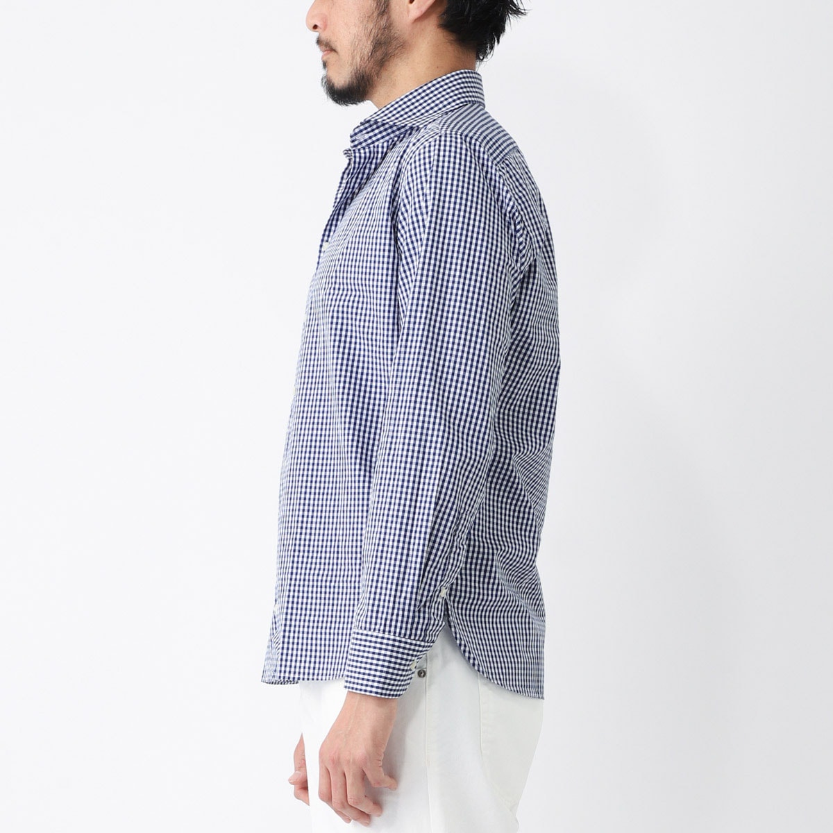 【アウトレット】GUY ROVER ギローバー ギンガムチェック ホリゾンタルカラーシャツ/総柄シャツ/WASH メンズ