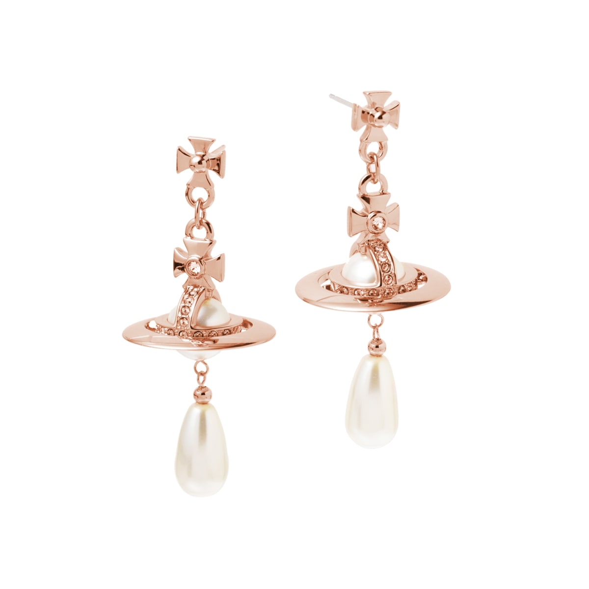 ◆Vivienne Westwood◆ Claude Small Stud ピアス Claude Small Stud Earrings in PLATINUM-CREAMROSE-Pearl