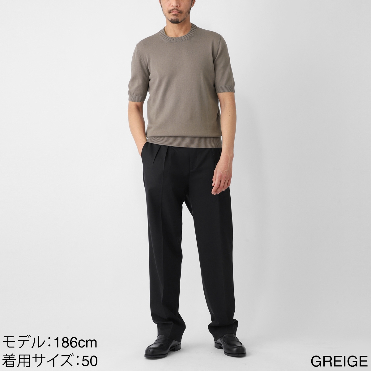 【美品】クリーニング済 グランサッソ ヘンリーネックニット 半袖 コットン Gran Sasso グランサッソ クルーネック半袖ニット【大きいサイズあり