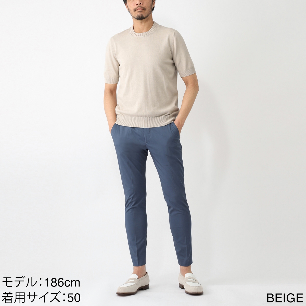 Gran Sasso グランサッソ クルーネック半袖ニット【大きいサイズあり