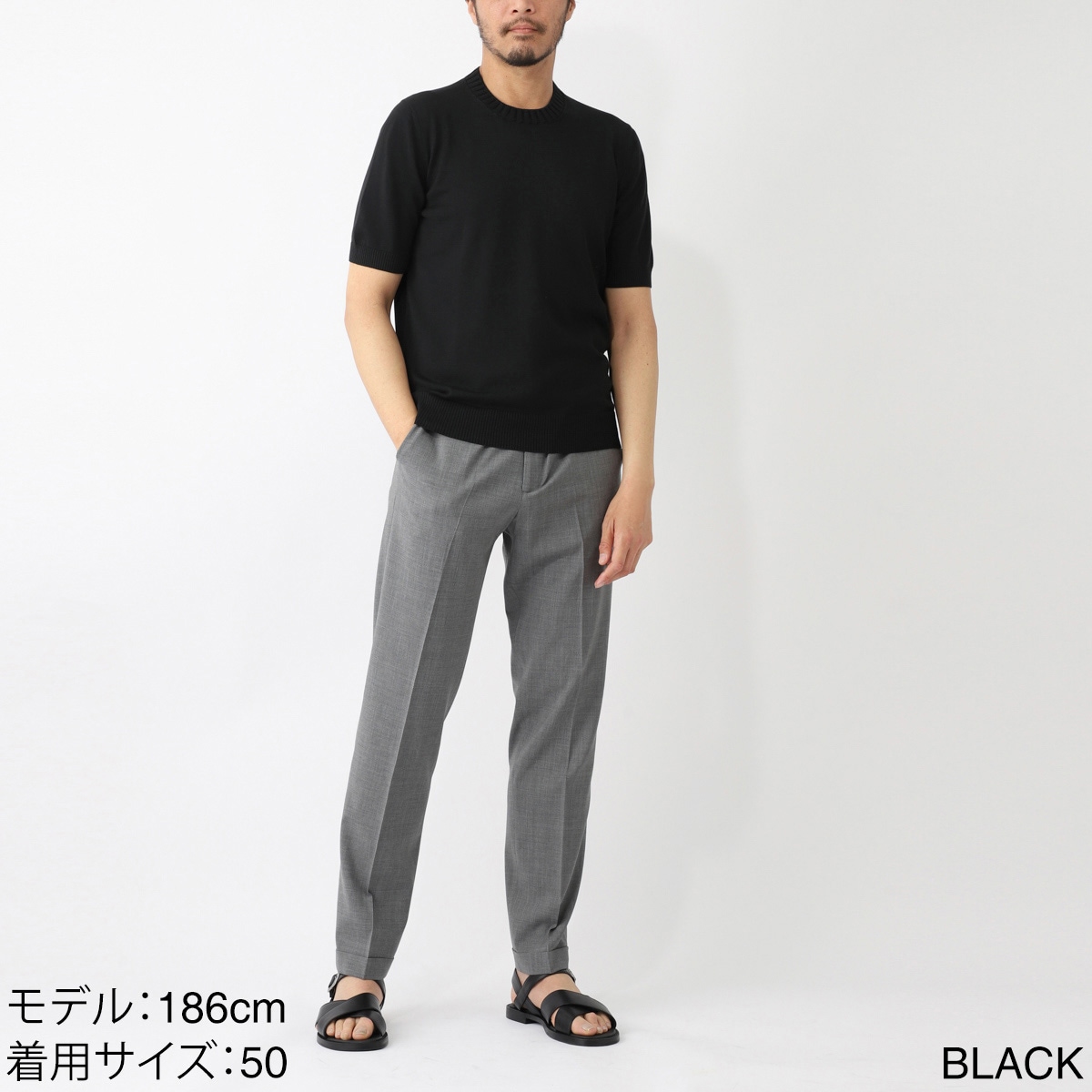 Gran Sasso グランサッソ クルーネック半袖ニット【大きいサイズあり