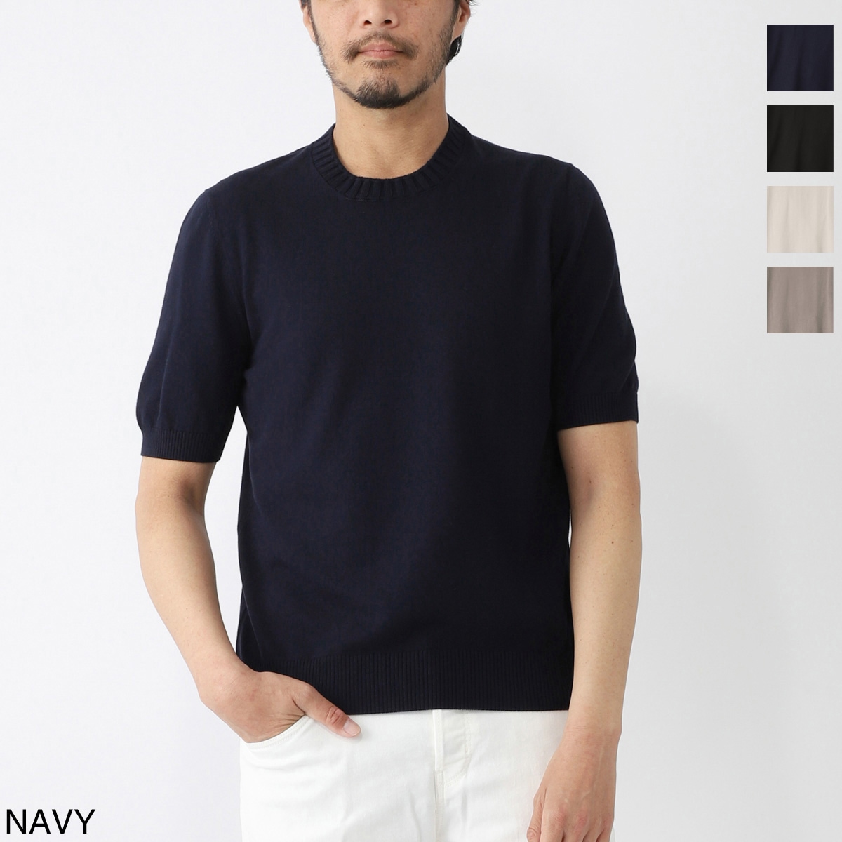 Gran Sasso グランサッソ クルーネック半袖ニット【大きいサイズあり