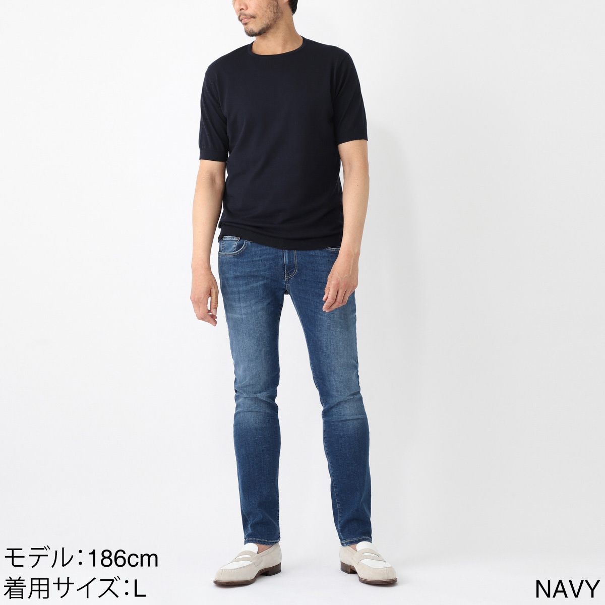 JOHN SMEDLEY 30GシーアイランドニットT BELDEN ネイビーS JOHN SMEDLEY（ジョンスメドレー） クルーネック半袖ニット BELDEN