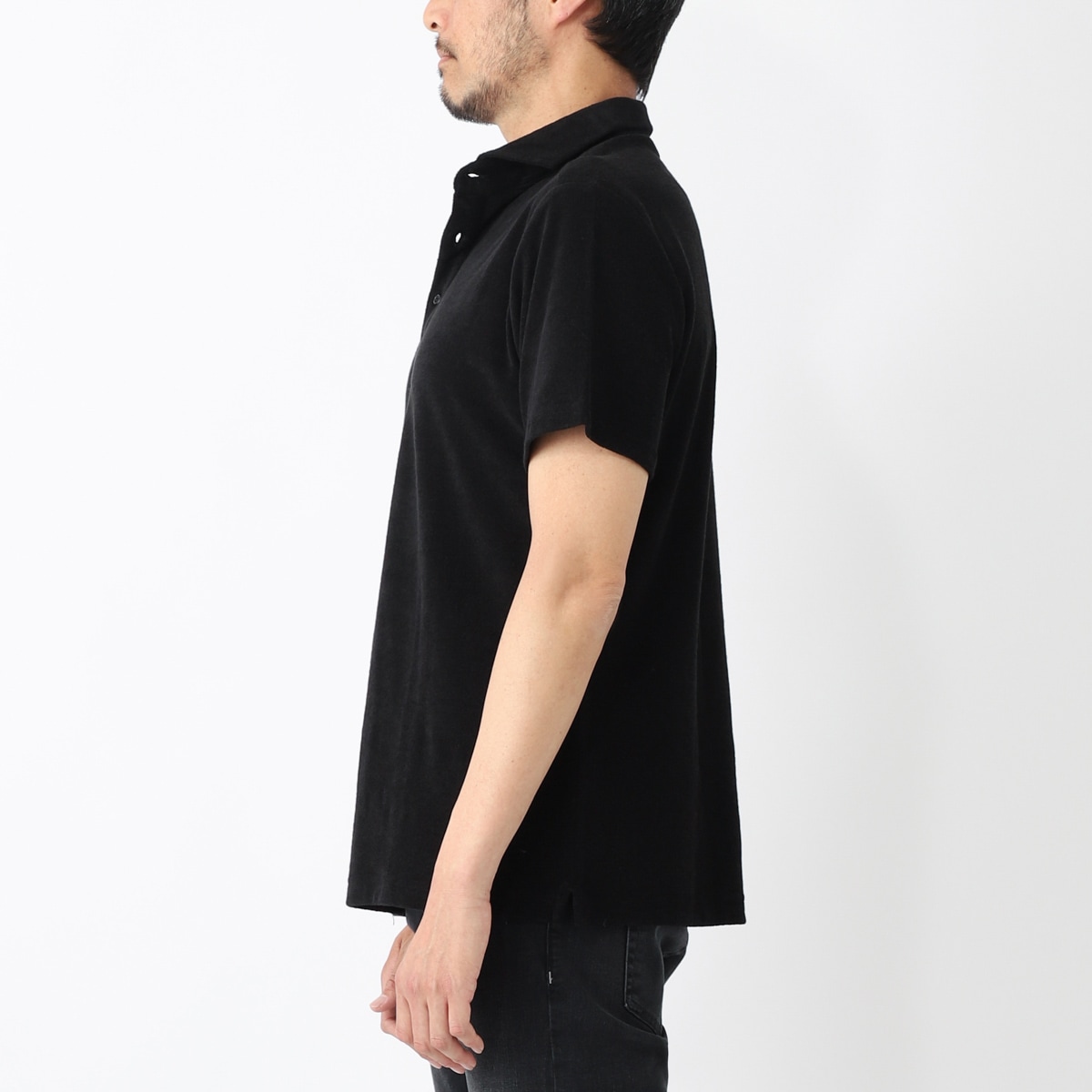 【良品】GUY ROVER ギローバー ワイドカラーシャツ ブラック GUY ROVER ギローバー シャツ レギュラーカラー リネン コットン