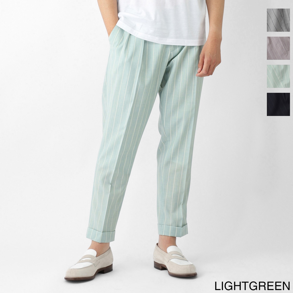 【アウトレット】BERWICH ベルウィッチ ツープリーツ スラックス/ウールパンツ/STRIPE VIRGIN WOOL メンズ