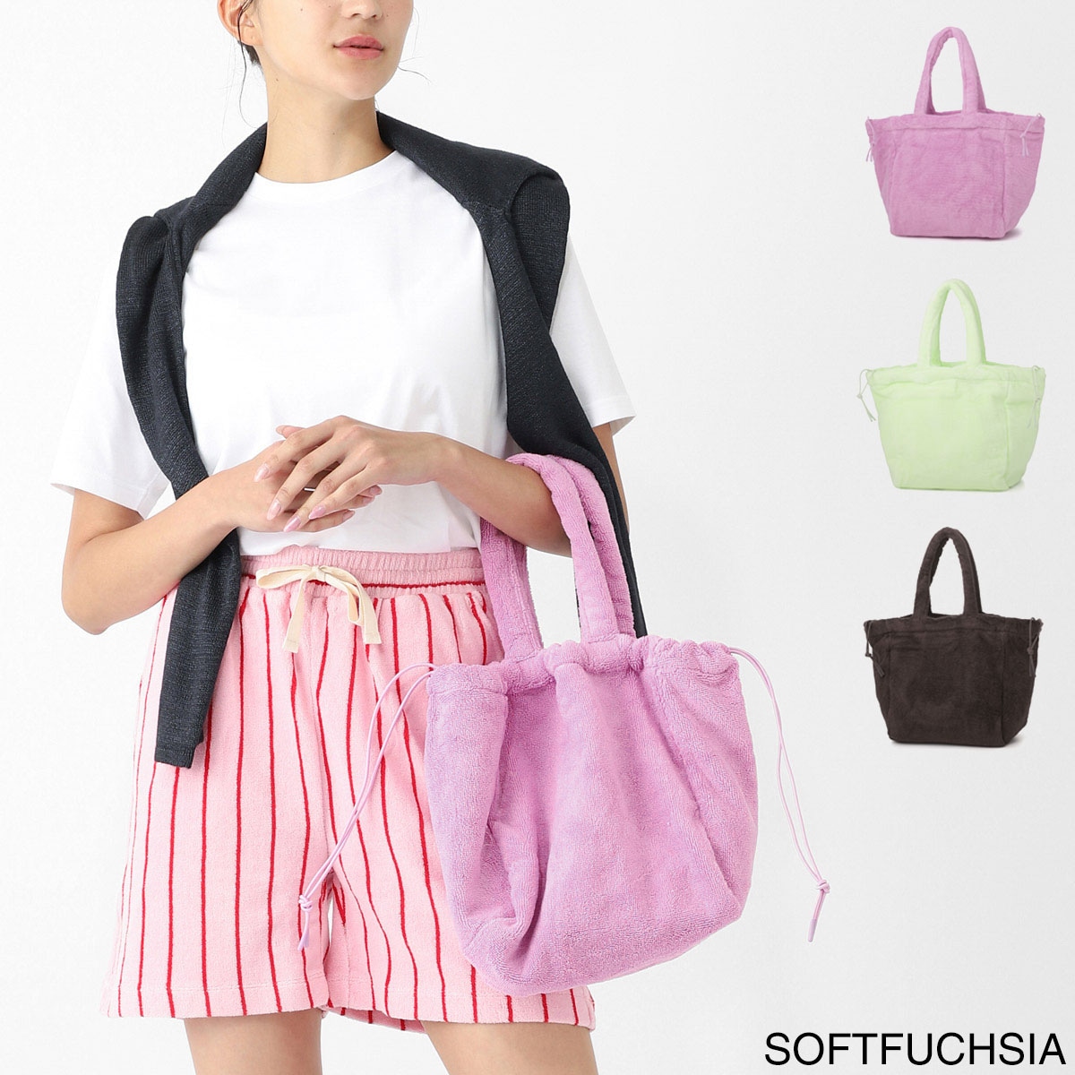 BONGUSTA ボングスタ ハンドバッグ/NARAM HANDBAG 巾着 タオル地 コットン 軽量 無地 レディース