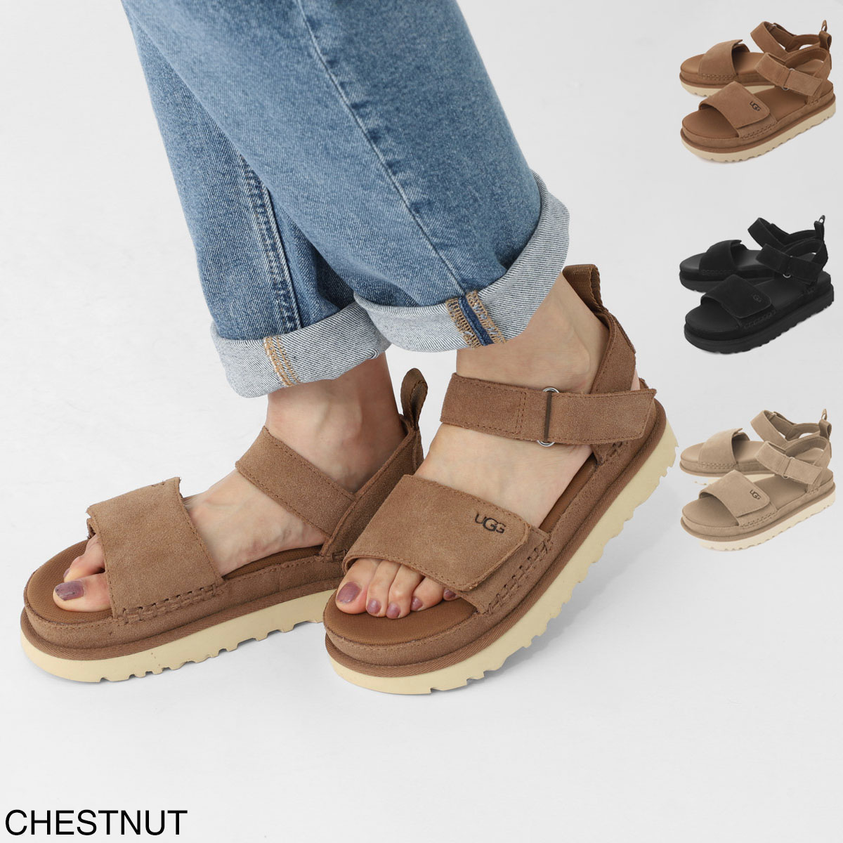 UGG アグ サンダル/GOLDENSTAR スウェード ストラップ プラットフォーム レディース