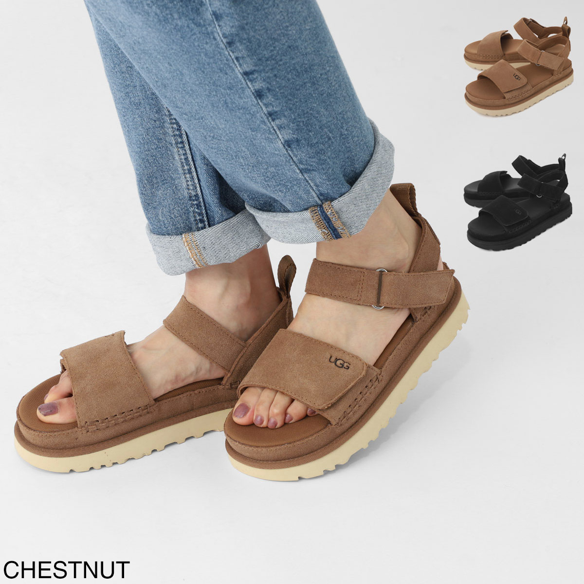 UGG Australia アグオーストラリア サンダル/GOLDENSTAR スウェード ストラップ プラットフォーム レディース