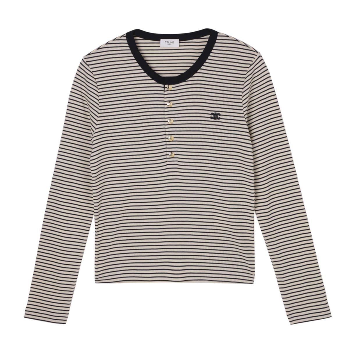 ★重ね着風デザイン★【CELINE】オーバーサイズロンT CELINE セリーヌ ヘンリーネック 長袖Tシャツ/T-SHIRT MANCHES
