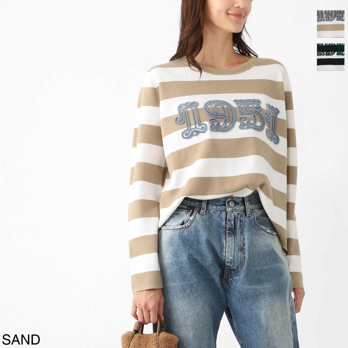 マックスマーラ　ボーダーニット　ペプラム　フリル　白×紺 レディース・ブランド一覧,□ M,MAX MARA,インナー | モダンブルー