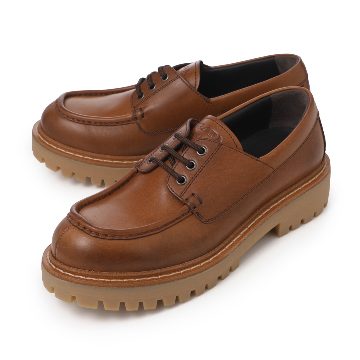 メンズ新作*PRADA*Downtown レザースニーカー ブラウン PRADA プラダ スニーカー/DOWNTOWN LEATHER SNEAKERS【大きい