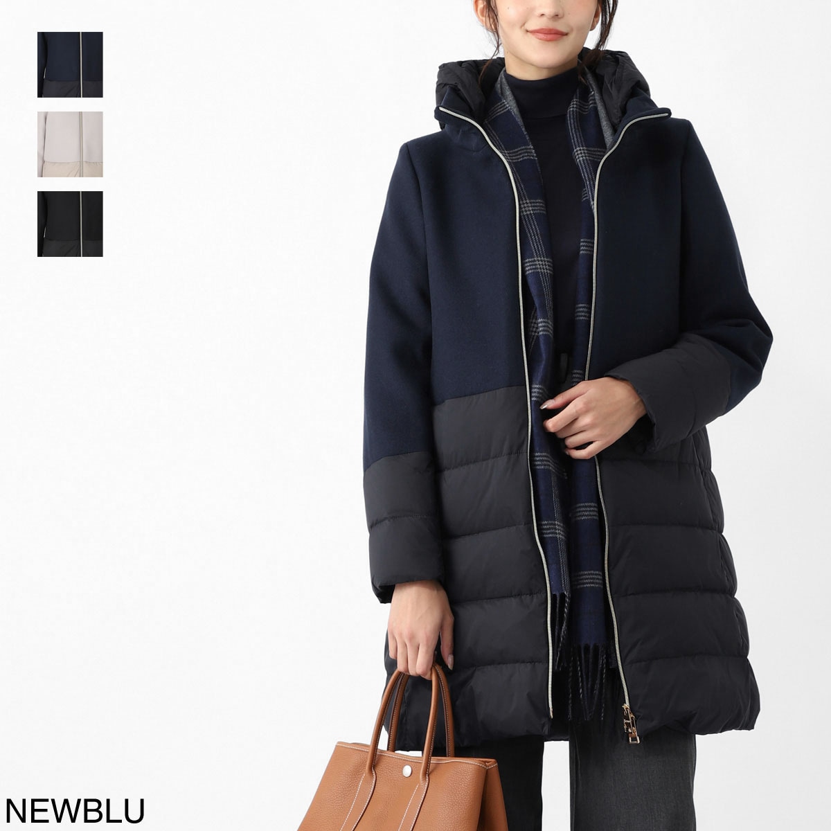 美品✨【ヘルノ】ロングダウンコート 金ロゴボタン 46 大きなサイズ ネイビー HERNO ヘルノ ダウン ダウンジャケット ダウンコート アウター