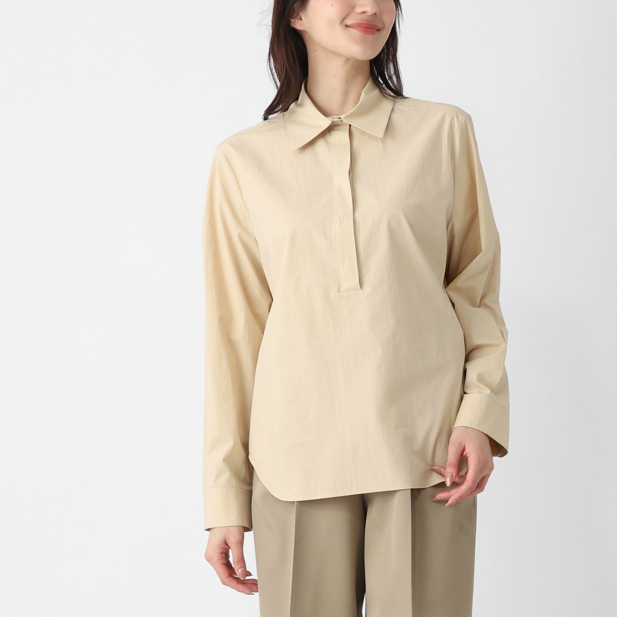 THE ROW ザ ロウ 長袖レギュラーカラーシャツ/オーバーサイズ シャツ/MARGAN SHIRT 長袖ポロシャツ マザーオブパールボタン付き レディース