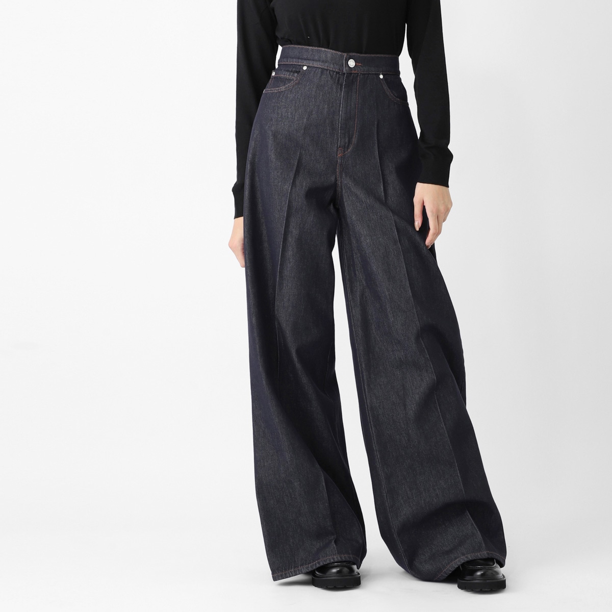 ✨極美品 マックスマーラ ベルテッド2タックワイドカーゴパンツ カーキ 40 アウトレット】Max Mara マックスマーラ ジップフライジーンズ/ワイド