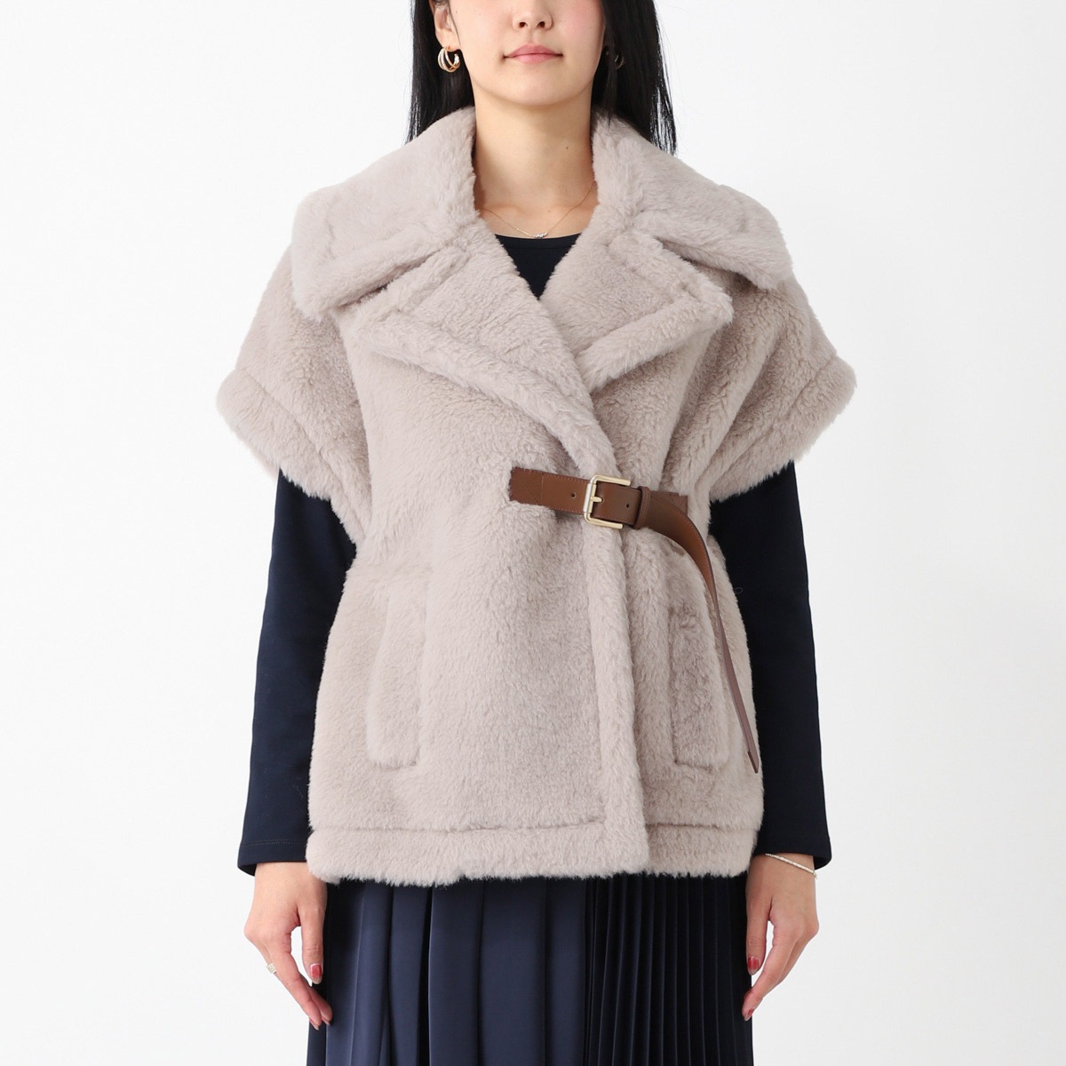 Max Mara マックスマーラ ケープ/ポンチョ/NEWABAVO1 ニューアバボ テディベア ケープ ファー ボア レディース