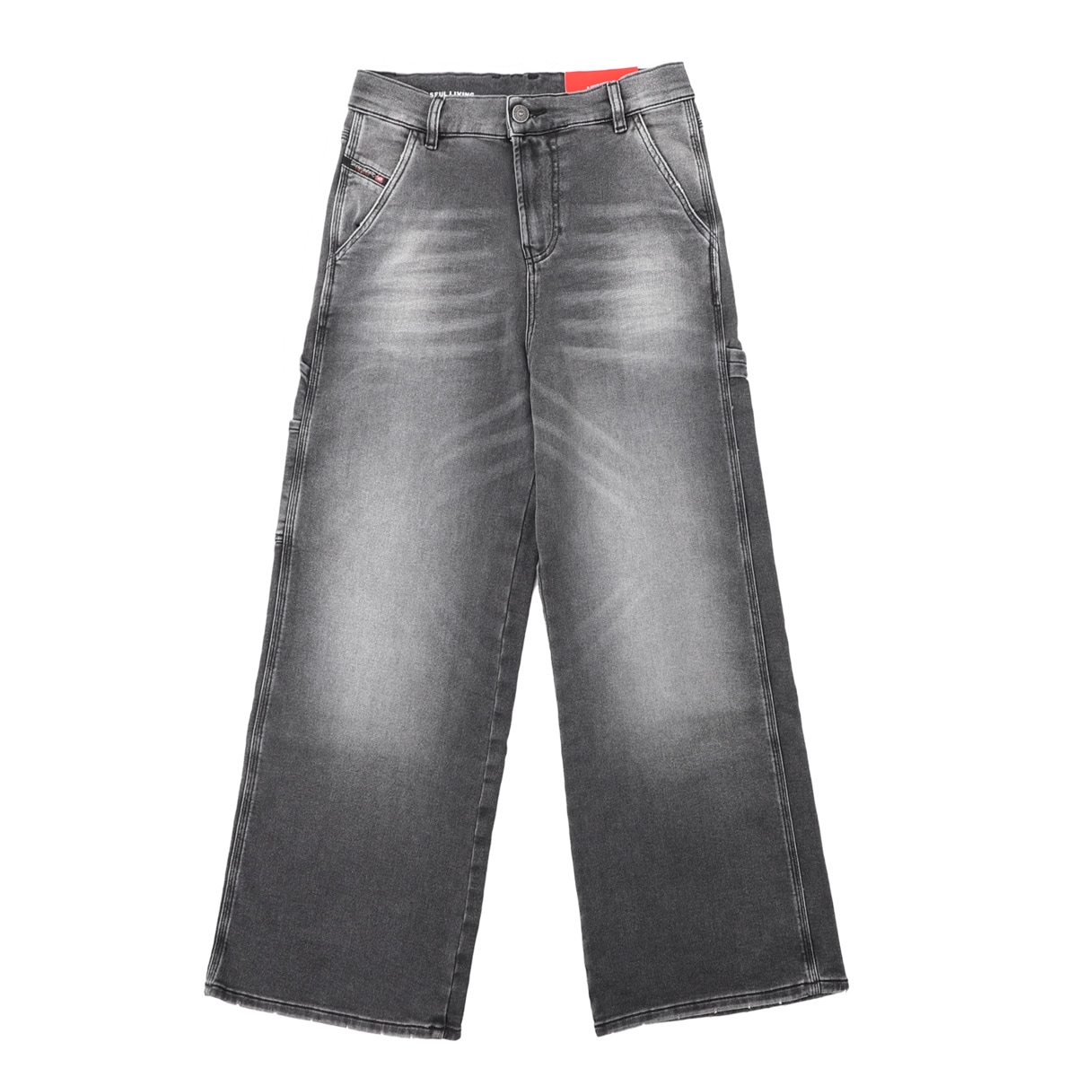 【アウトレット】DIESEL ディーゼル ジップフライジーンズ/KIDS キッズ ガールズ/D-ARGJX-WORK-J JJJ ストレート ワイドデニムパンツ パッチ ピスネーム ウォッシュ加工 レディース
