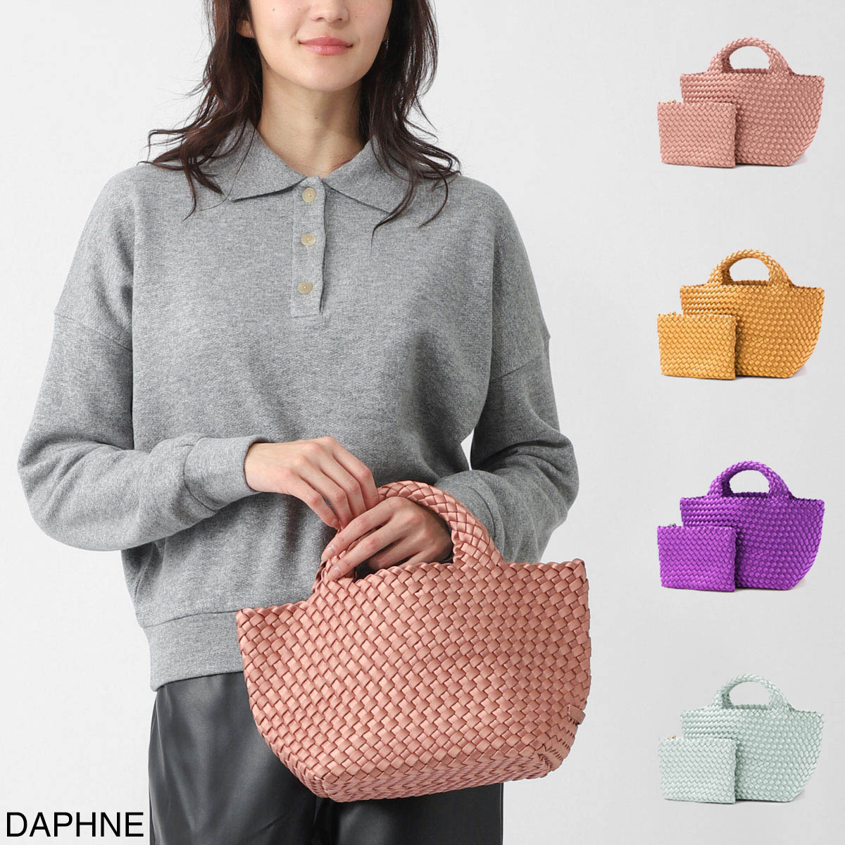 NAGHEDI ナゲディ トートバッグ/ハンドバッグ/St. Barths Small Tote Satin セント バース スモール トート ポーチ付き Sサイズ メッシュ ネオプレン 軽量 編み込み レディース