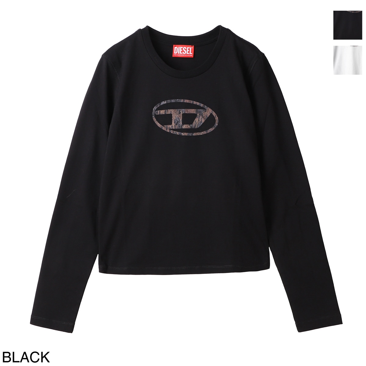 DIESEL ディーゼル クルーネック 長袖Tシャツ/KIDS キッズ ガールズ/TDOLSY オーバルDロゴ ビジュースタッズ レディース