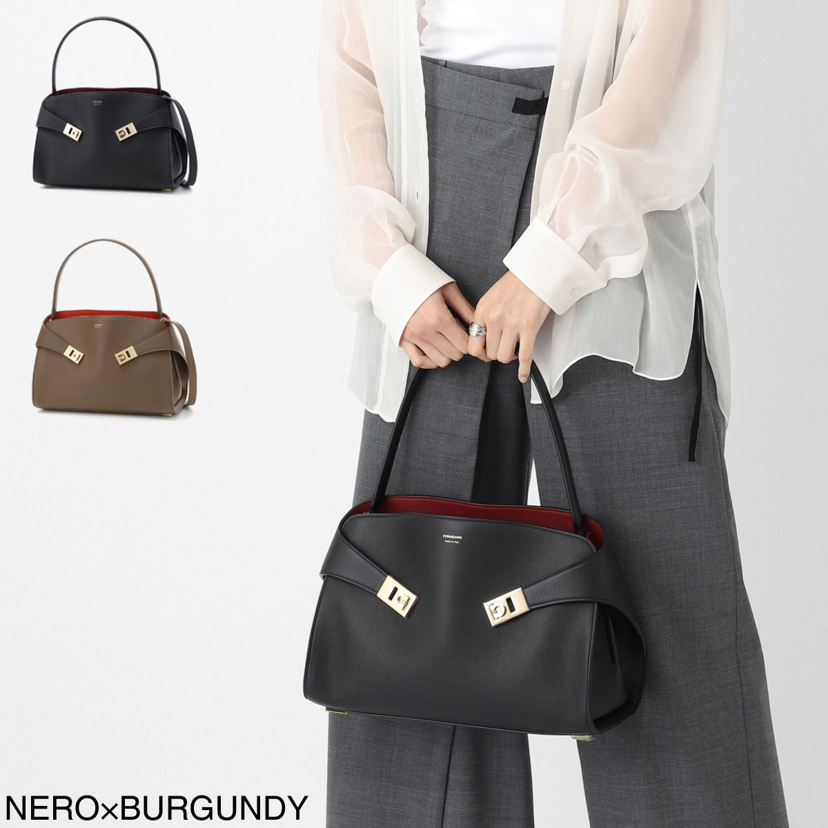 FERRAGAMO フェラガモ ハンドバッグ 2WAY/ショルダーバッグ/HUG SOFT BICOLOR SHOULDER BAG レディース