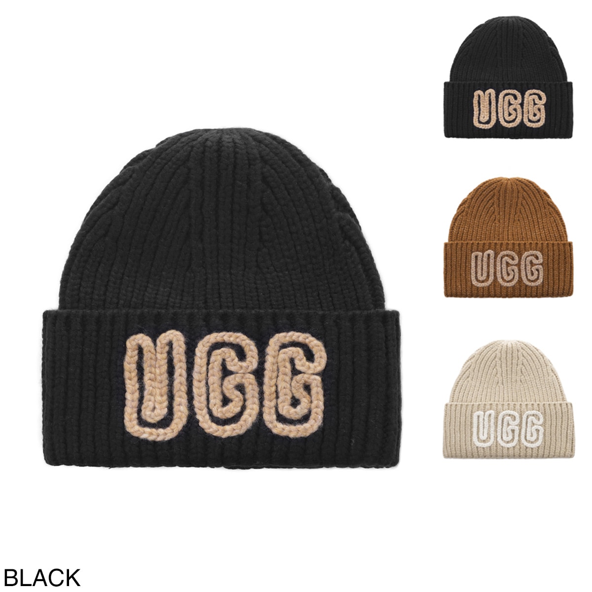 『ネコポス対応(1点まで)』UGG Australia アグオーストラリア ニットキャップ/ビーニー/W CHUNKY CRAFTED RIB BEANIE ロゴ リブニット レディース