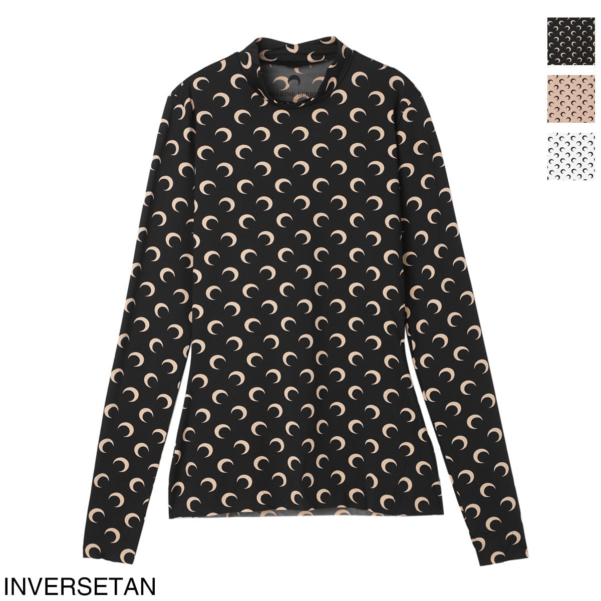 MARINE SERRE マリーン セル ハイネックカットソー/MOON PRINTED JERSEY LS HIGHNECK TOP 三日月 モチーフ ジャージー レディース