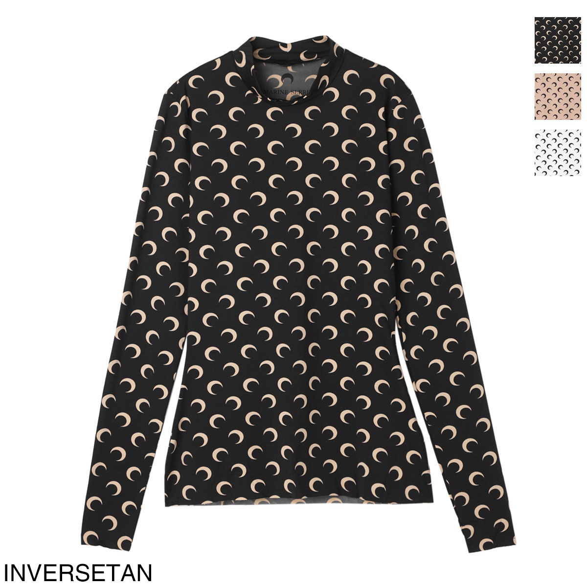 MARINE SERRE マリーン セル ハイネックカットソー/MOON PRINTED JERSEY LS HIGHNECK TOP 三日月 モチーフ ジャージー レディース