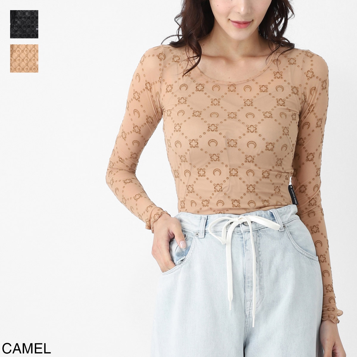 MARINE SERRE マリーン セル クルーネック長袖カットソー/MOON PRINTED