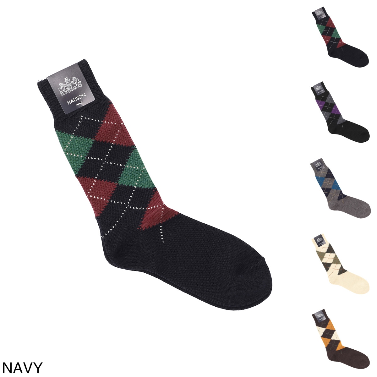 『ネコポス対応(3点まで)』HALISON ハリソン 靴下/ソックス/インターシャ アーガイルソックス 5ダイヤ ドライノヴァ綿混 相当サイズ:25～27cm メンズ